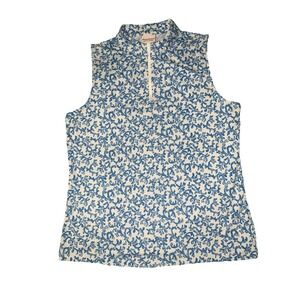 Tommy Bahama Golf Tennis 1/4 Zip Sleeveless Top Women's L White Blue Coral Reef